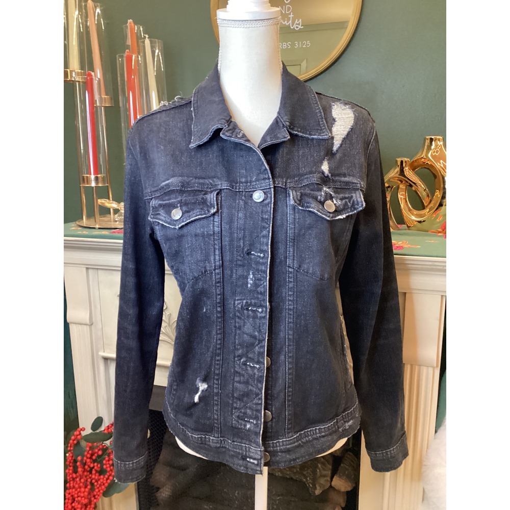 Joe's Jeans Denim Jacket Women Small Black Distressed Classics Trucker